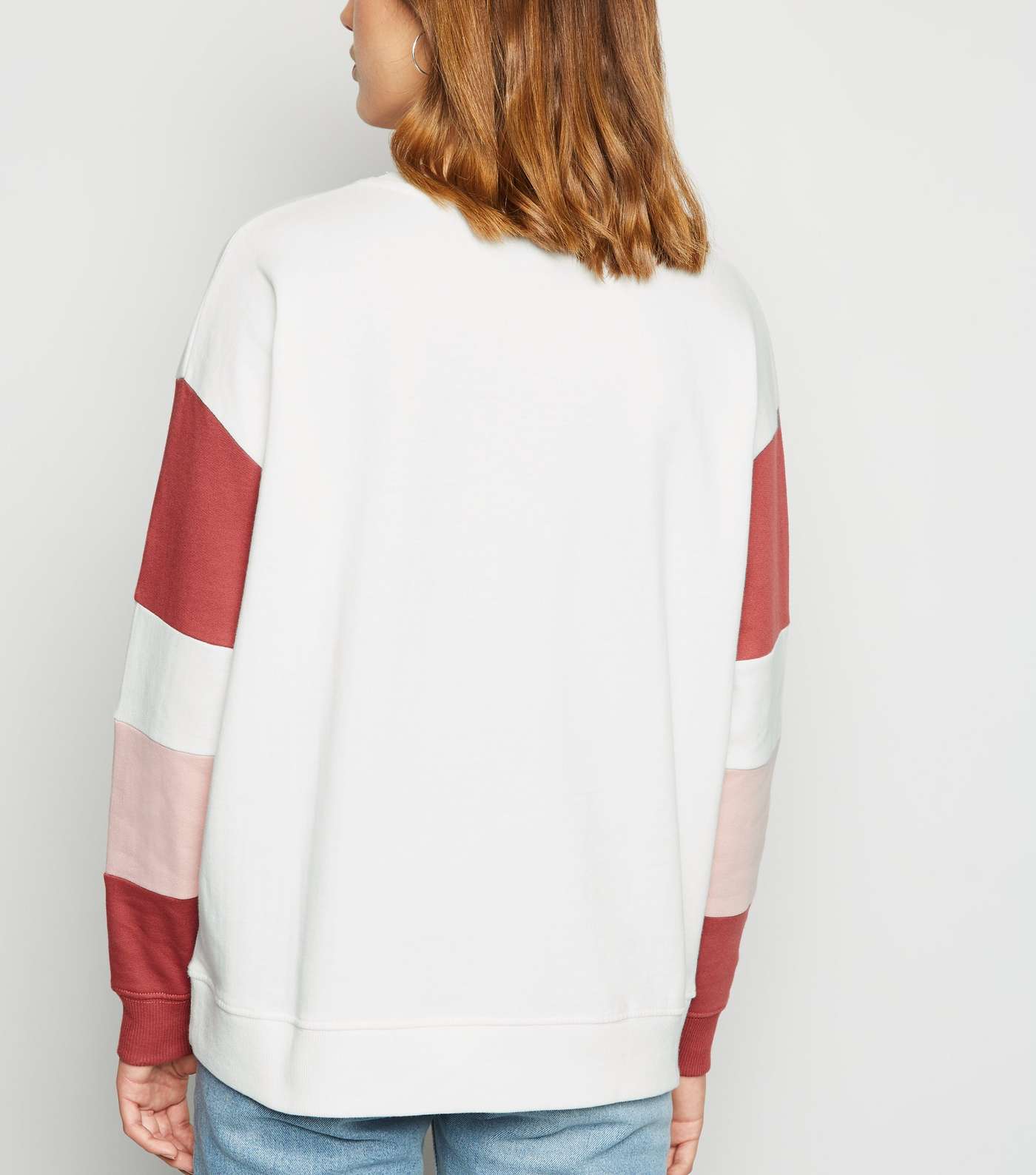 Pink Colour Block Stripe Sleeve Sweatshirt Image 3