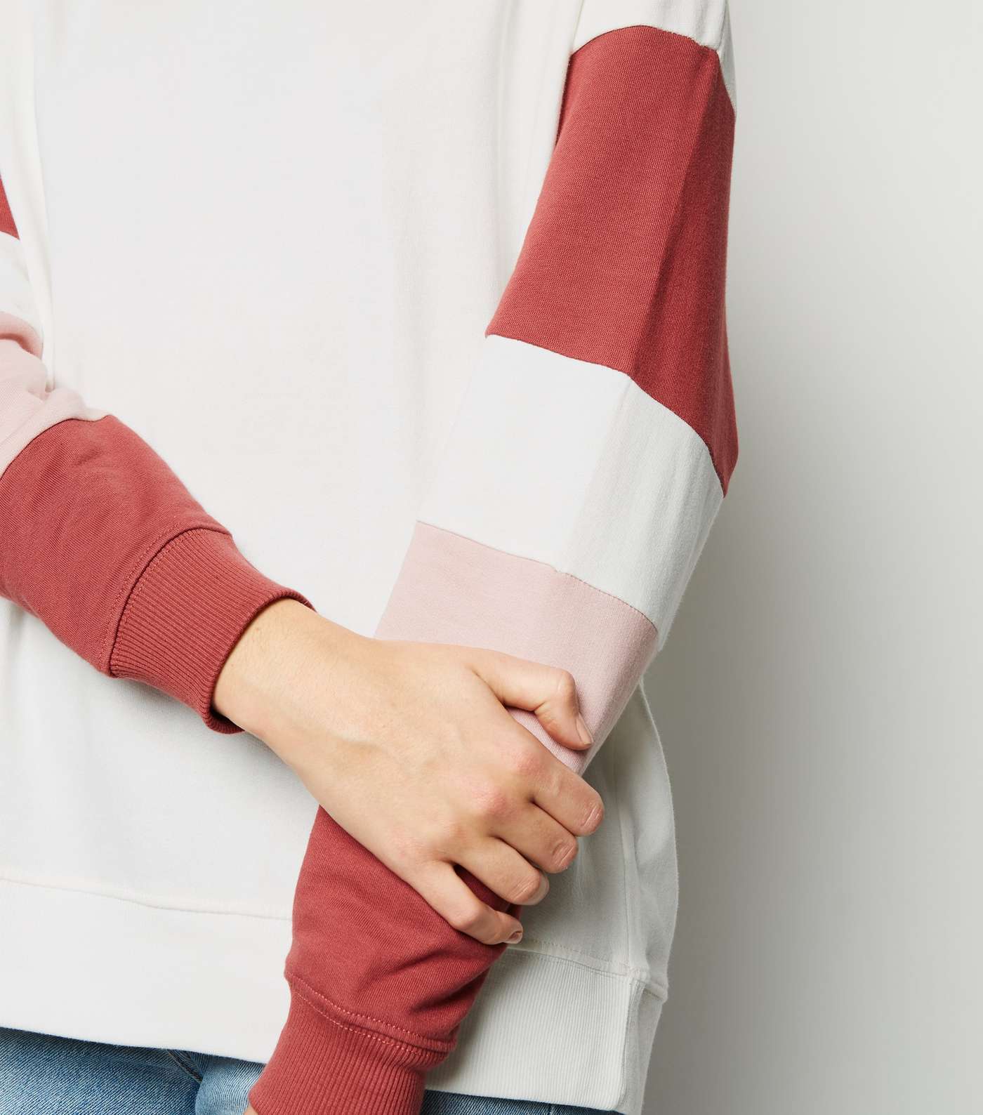 Pink Colour Block Stripe Sleeve Sweatshirt Image 5
