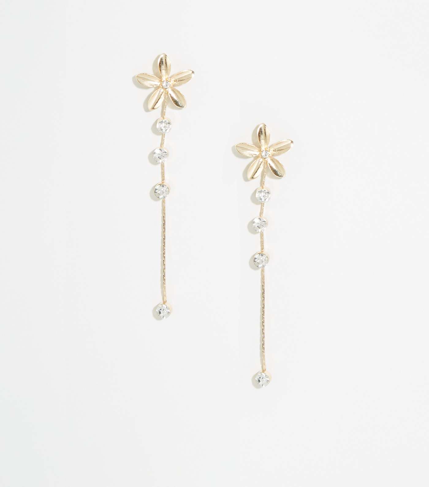 Gold Flower Diamanté Tassel Earrings