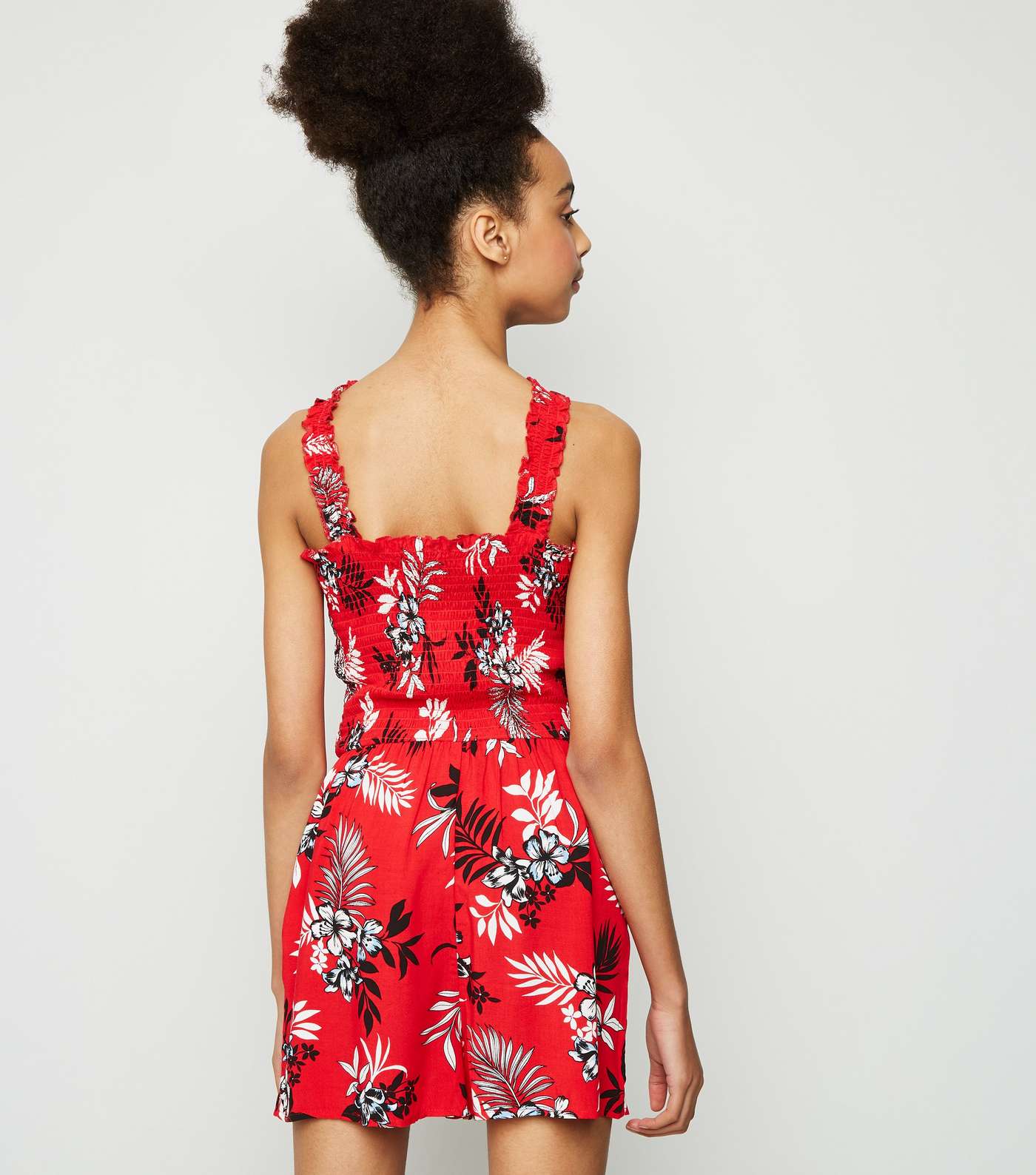 Girls Red Tropical Shirred Playsuit Image 3