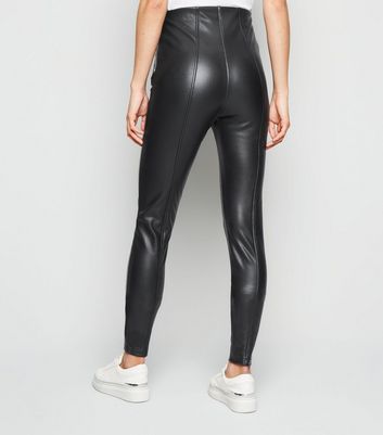 Topshop Petite leather look leggings in black - ShopStyle