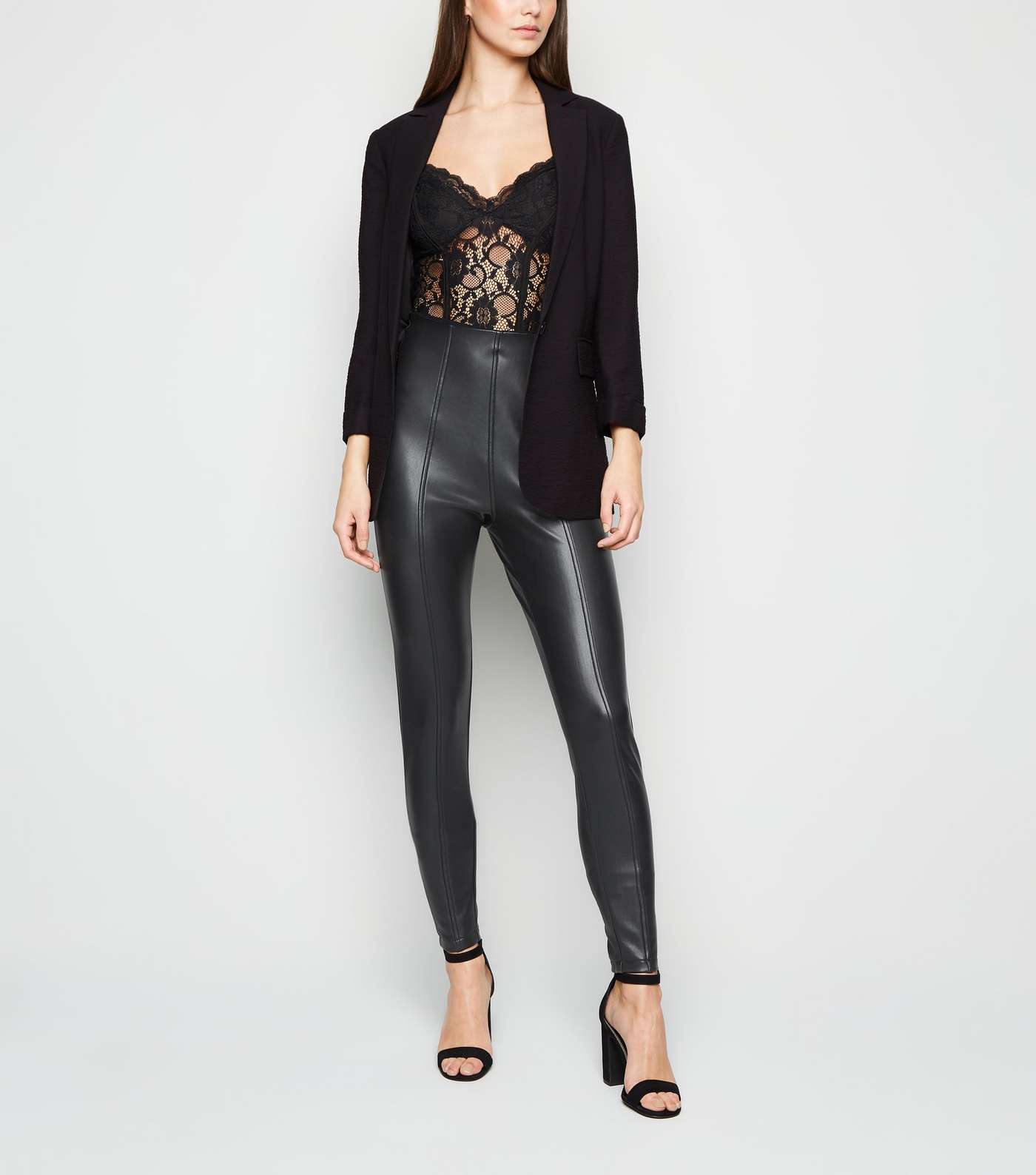 Tall Black Coated Leather-Look Zip Leggings Image 5