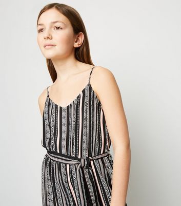 aztec print tie waist jumpsuit