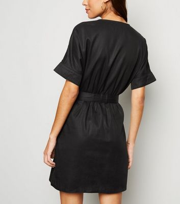 Image of Black Belted Denim Mini Dress New Look