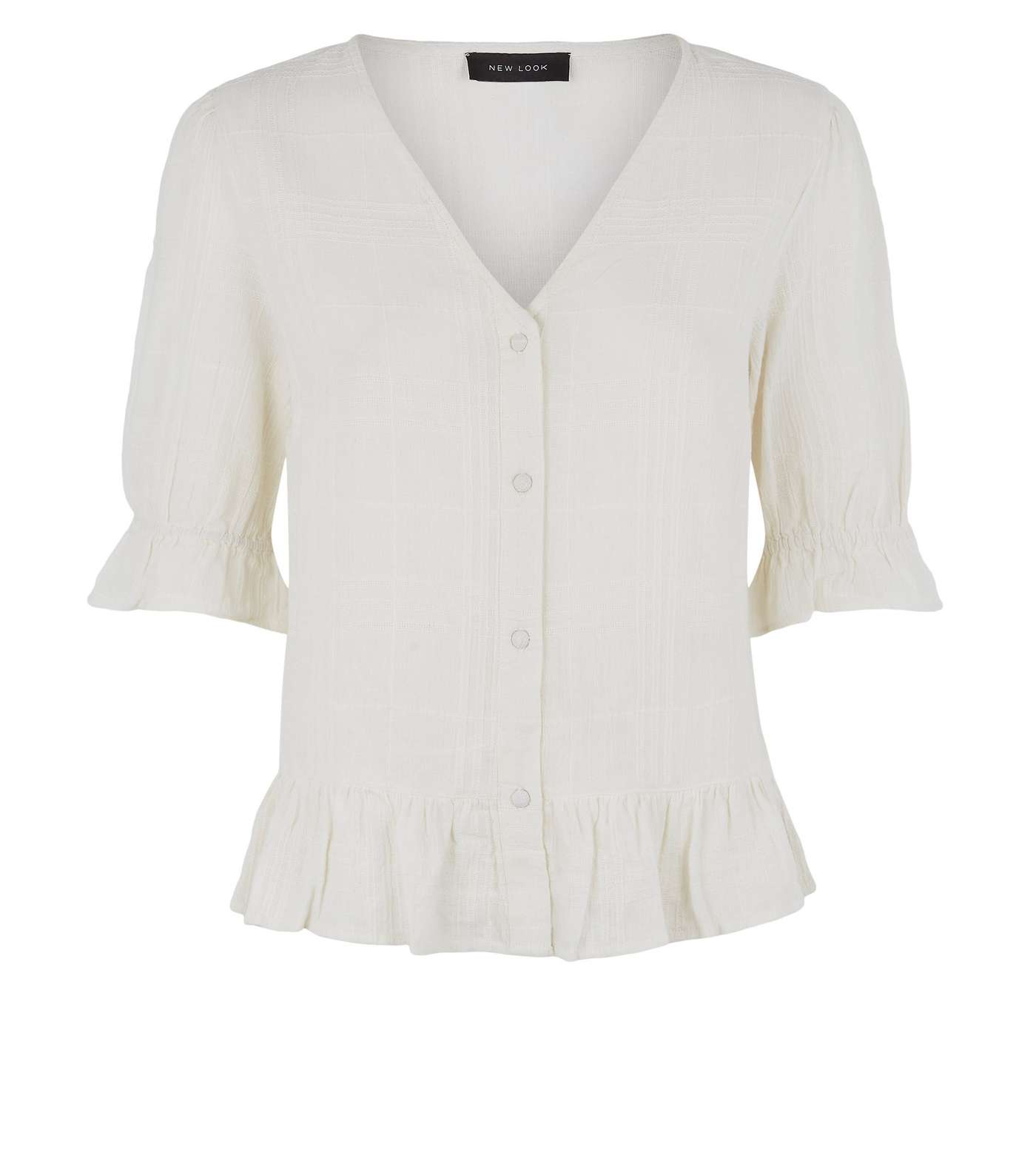 Off White Button Up Peplum Top Image 4