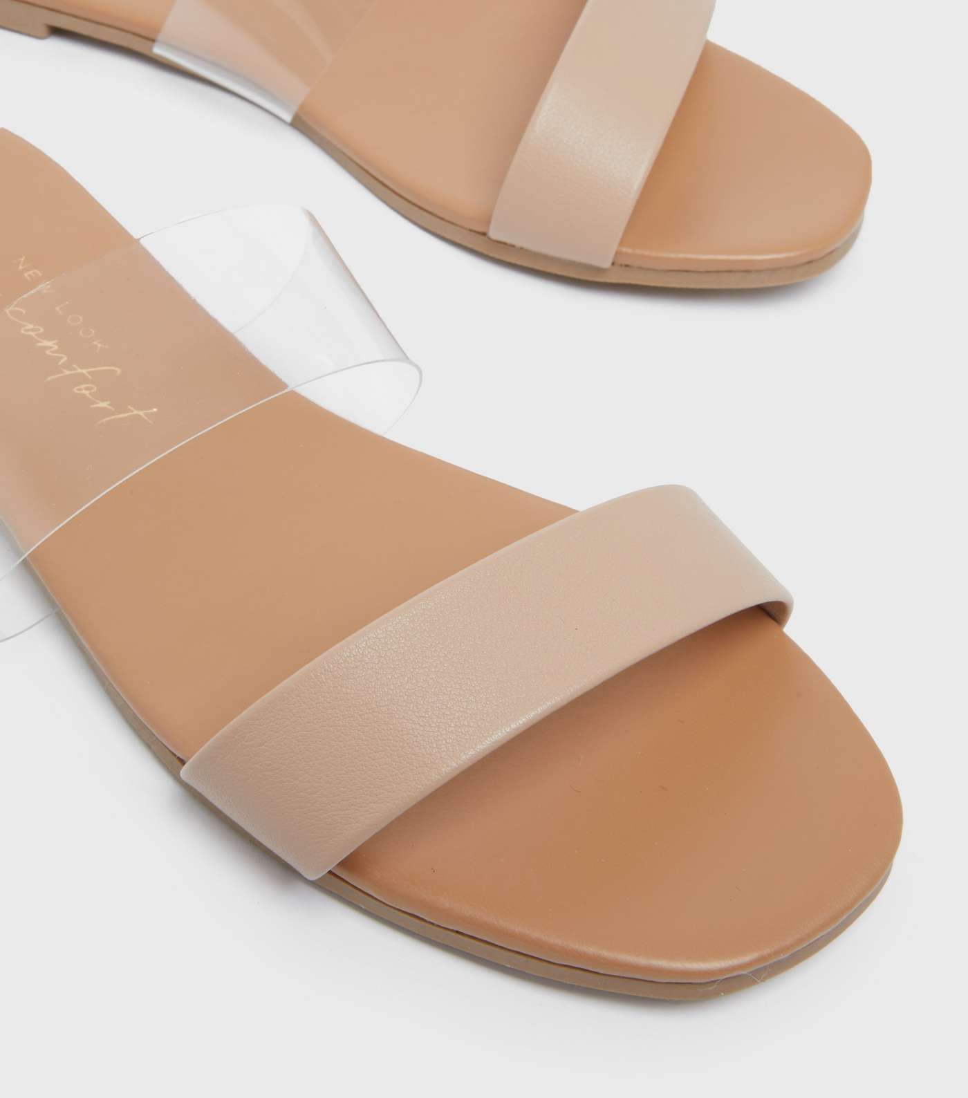 Cream Leather-Look and Clear Strap Sliders  Image 4
