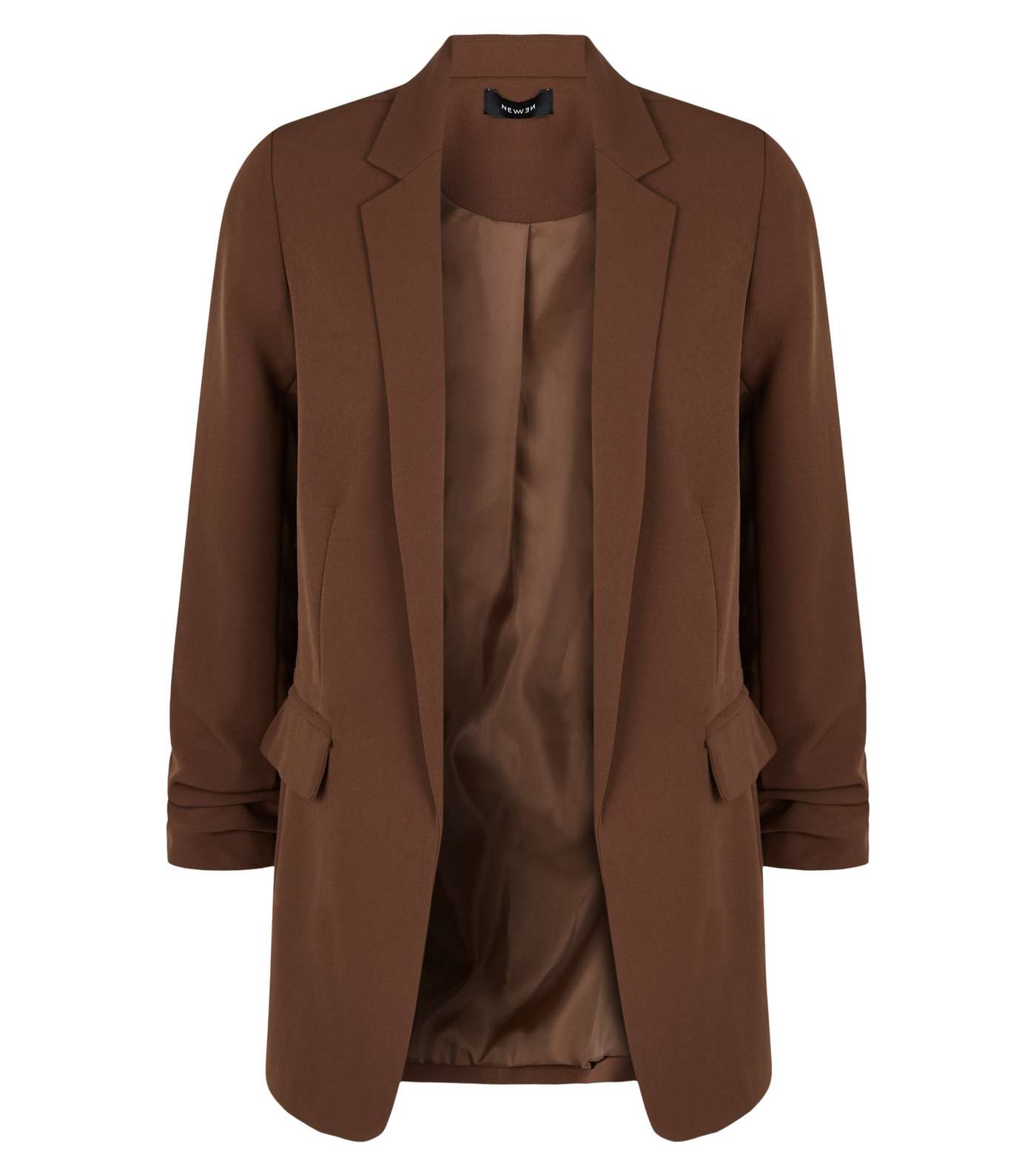 Brown Ruched Sleeve Long Blazer  Image 4