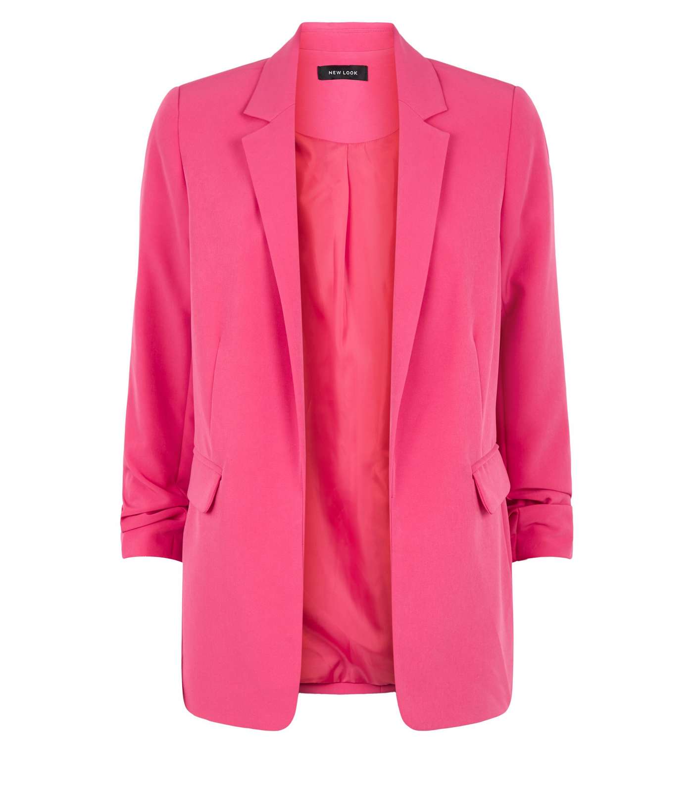 Bright Pink Ruched Sleeve Long Blazer  Image 4