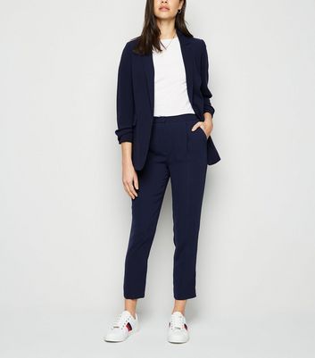 Power Women Navy Blue Solid Cotton Single Breasted Two Piece Formal Suit