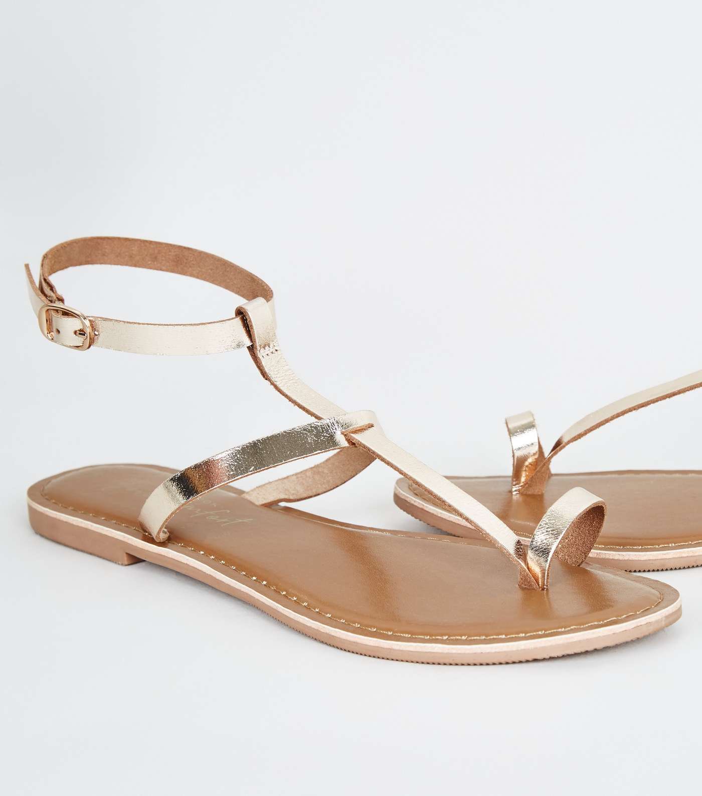 Gold Leather Metallic Toe Loop Sandals Image 3