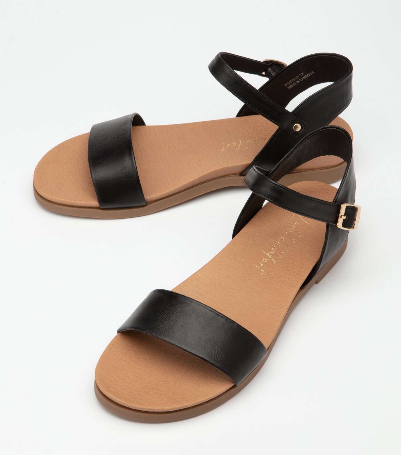 Black Leather-Look Footbed Sandals  Image 2