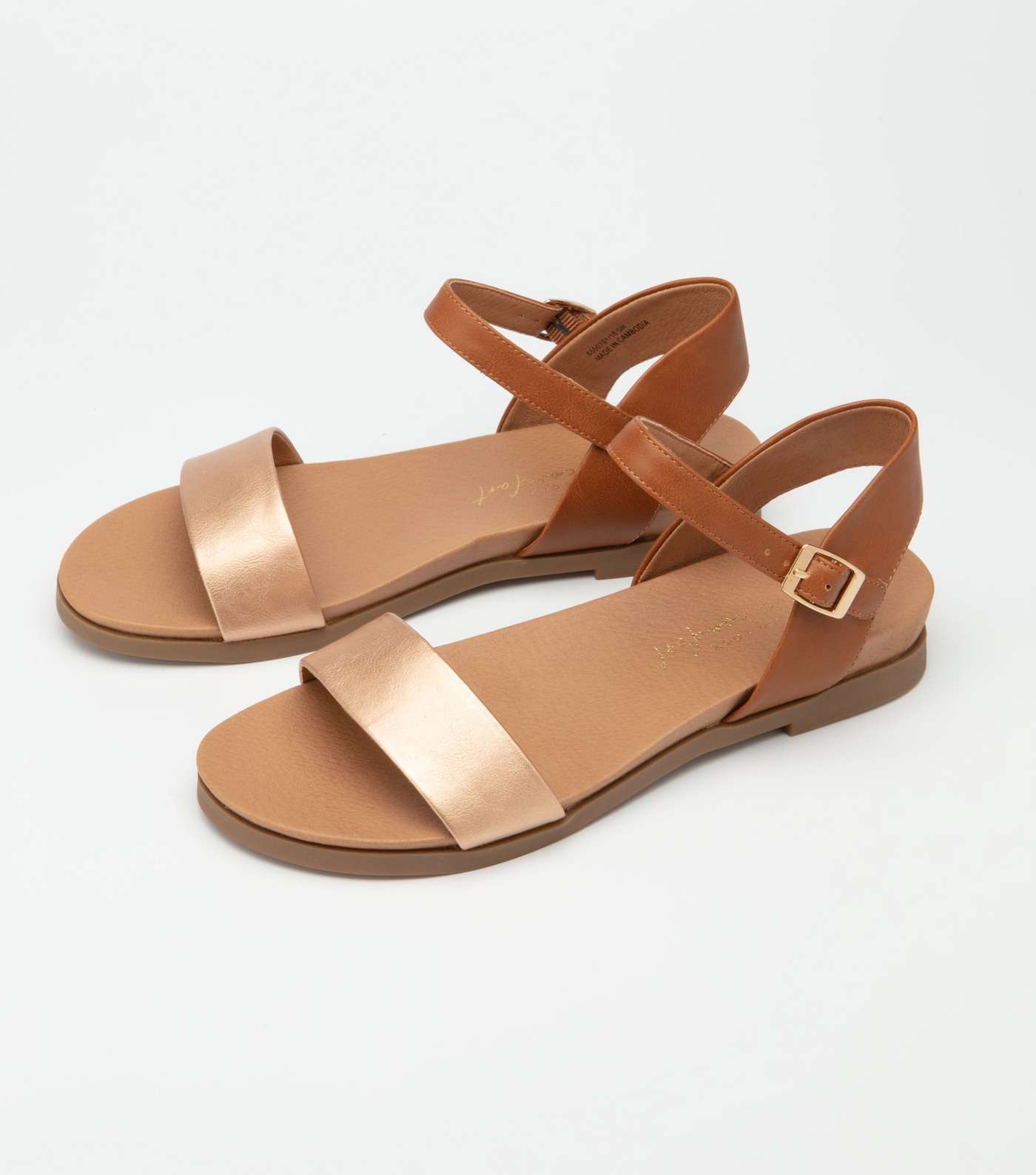 Tan Leather-Look Metallic Footbed Sandals Image 2