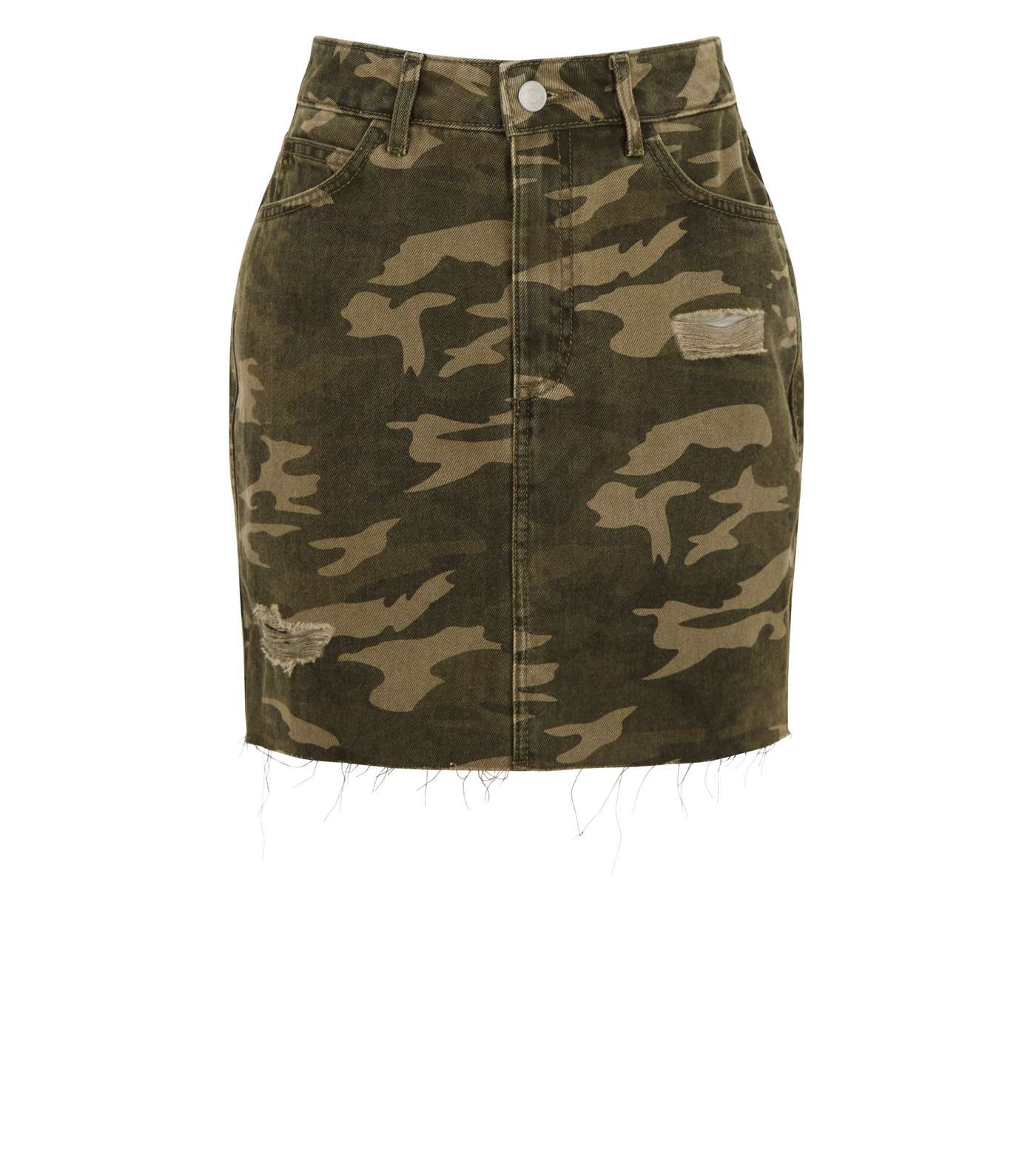 Girls Green Camo Denim Mom Skirt Image 4