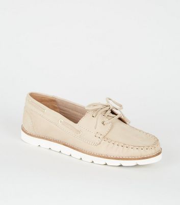 Off White Leather Boat Shoes | New Look