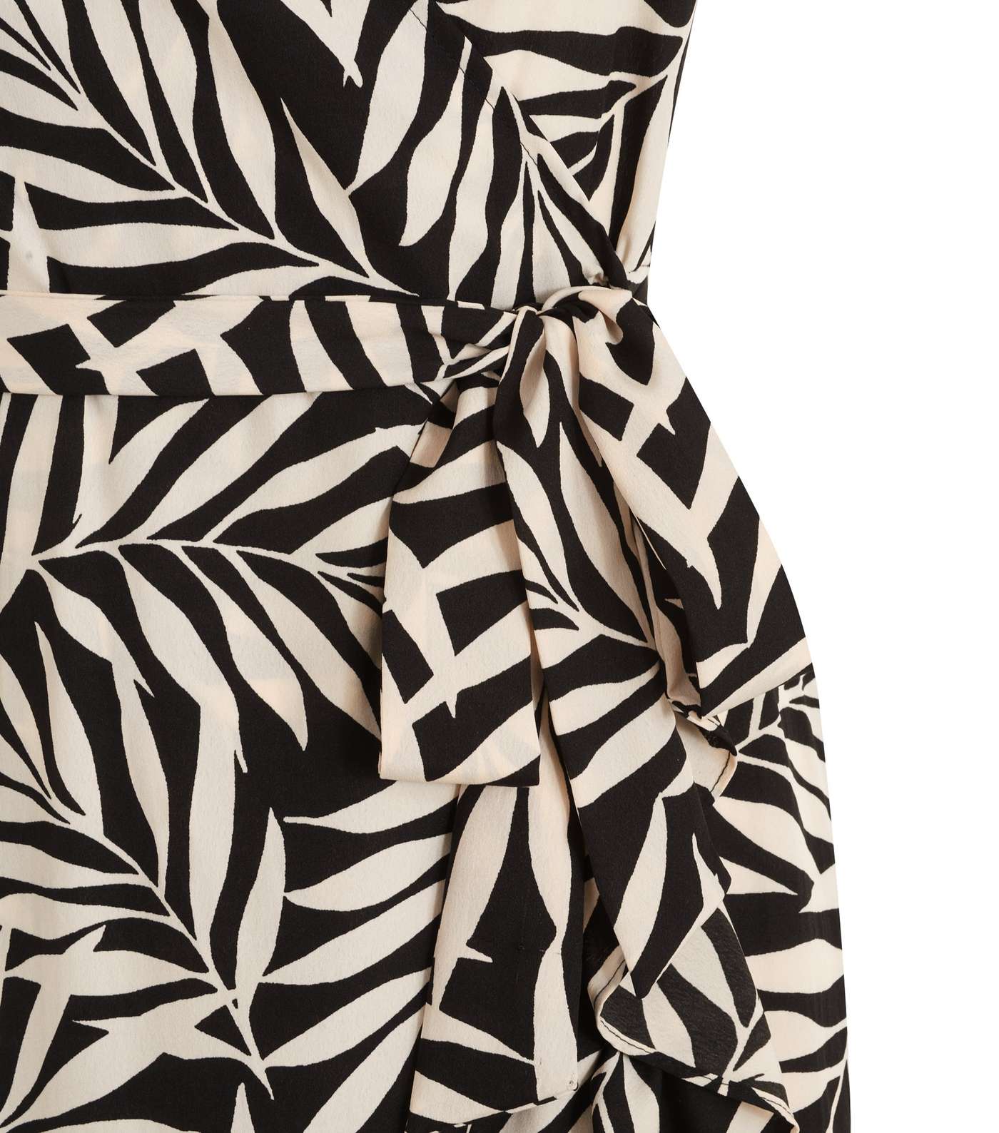 Black Tropical Palm Print Wrap Midi Dress Image 3