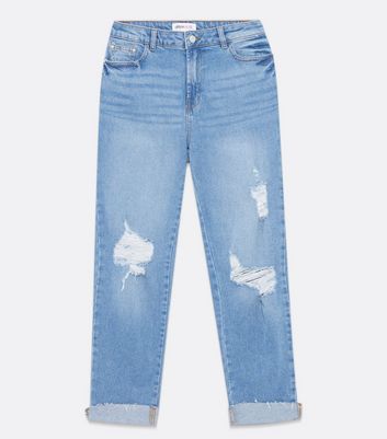 Urban Bliss Blue Ripped Straight Leg Jeans New Look