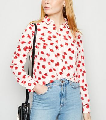 Image of Cream Floral Chiffon Shirt New Look