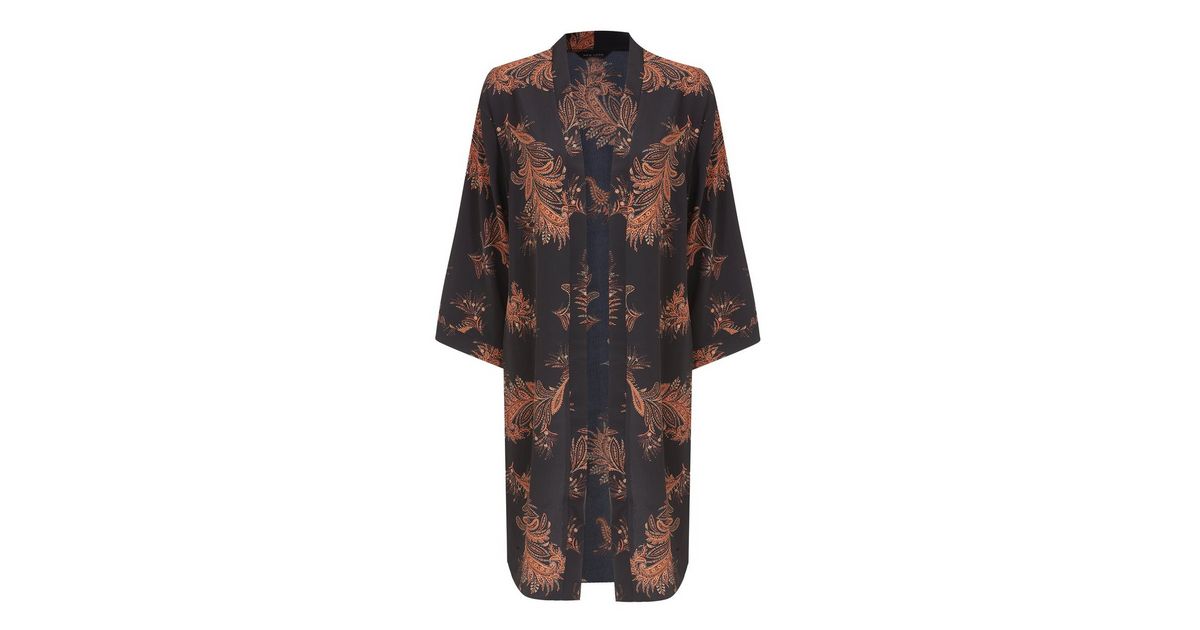 Black Feather Long Kimono | New Look