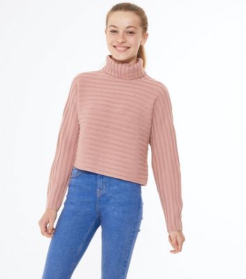 pink ribbed polo neck jumper