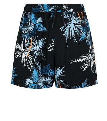 Image of Blue Tropical Print Lightweight Shorts New Look