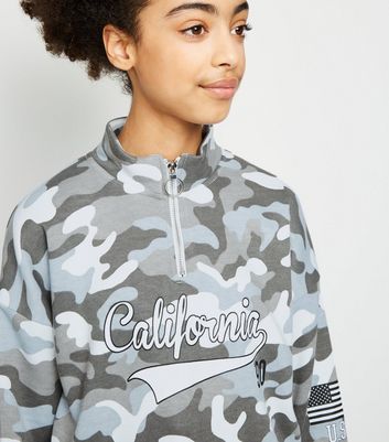 Girls Blue Camo Print Slogan Sweatshirt New Look