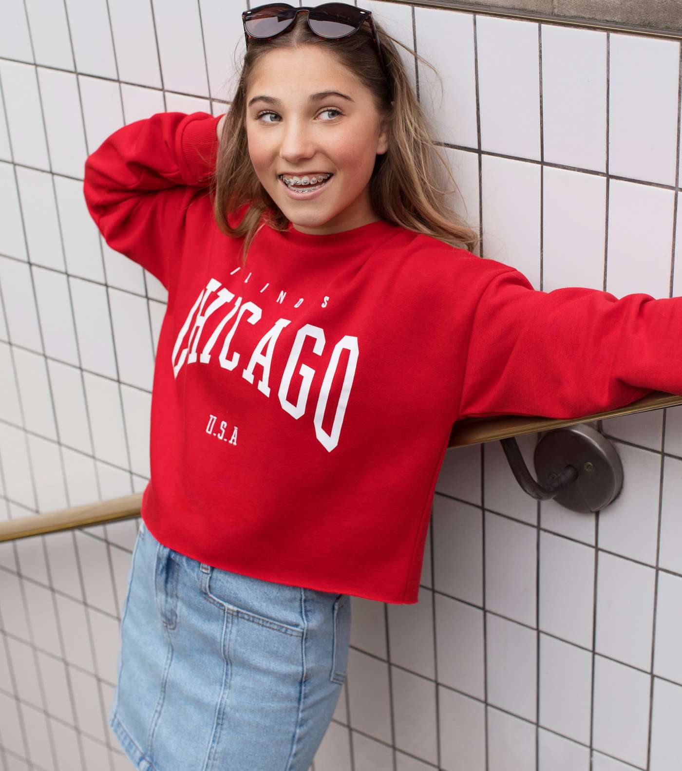 Girls Red Chicago Slogan Sweatshirt