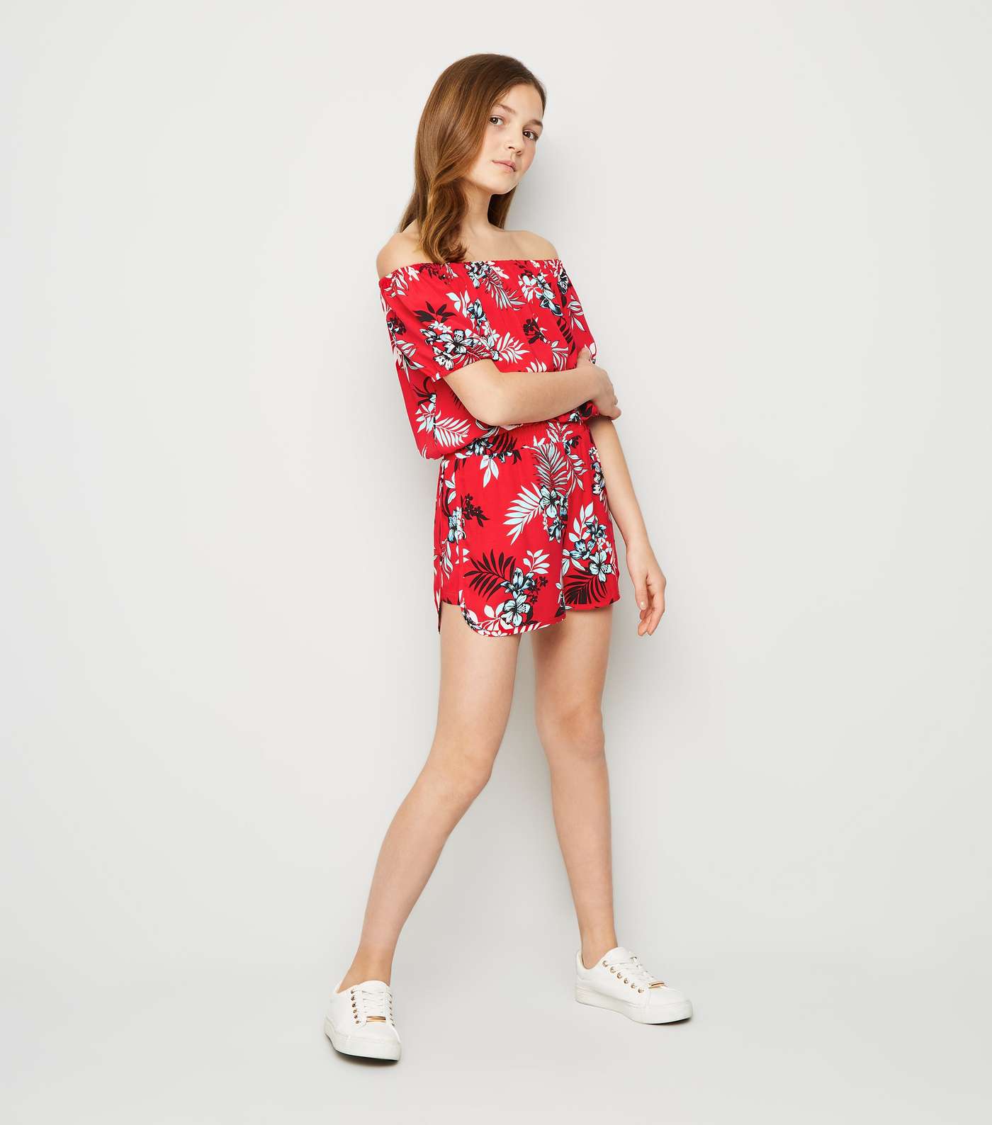 Girls Red Tropical Floral Lightweight Shorts Image 2