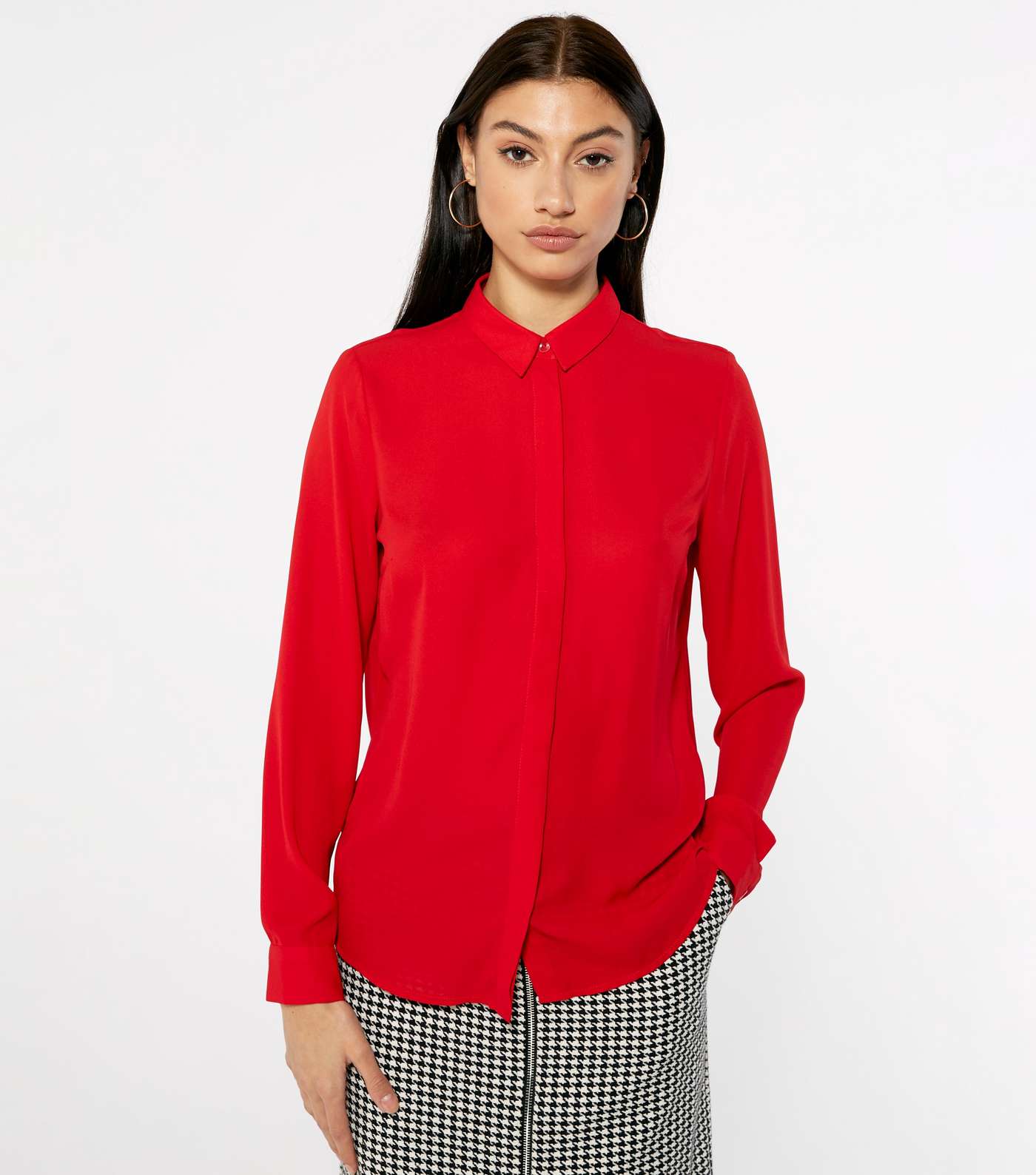Red Long Sleeve Button Up Shirt
