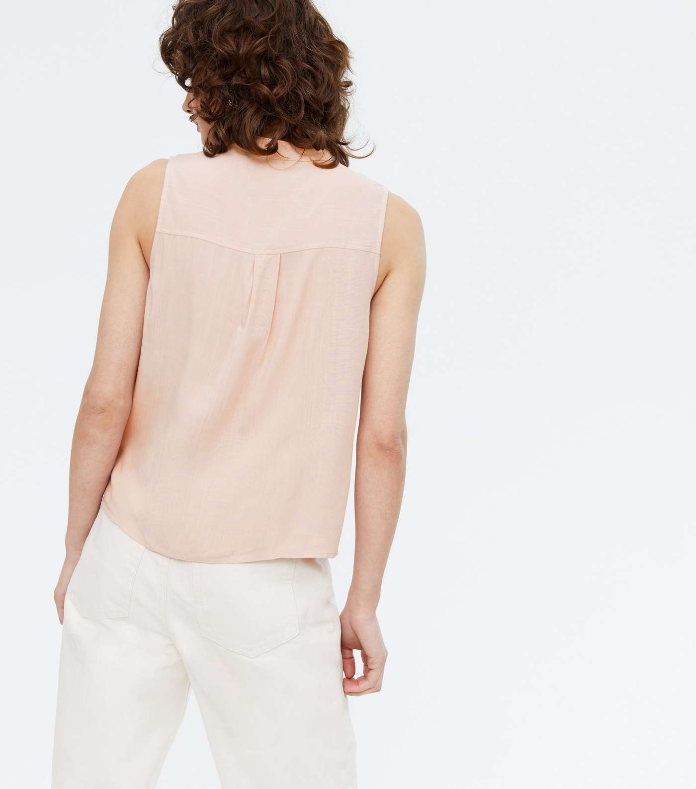 Pale Pink Tie Front Double Pocket Sleeveless Shirt Image 4