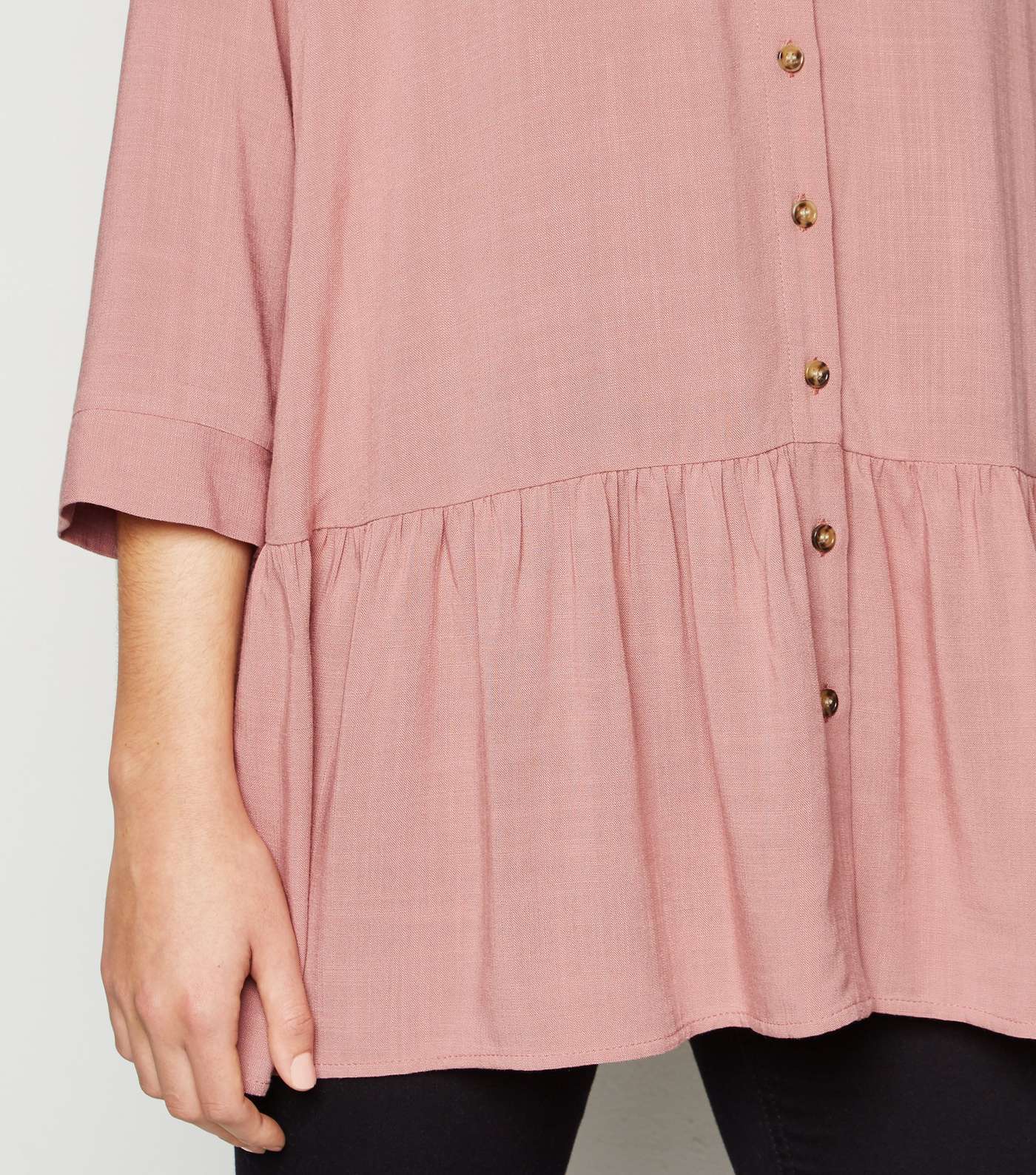 Mid Pink Crosshatch Long Peplum Shirt  Image 5