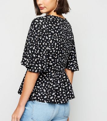 Image of AX Paris Black Ditsy Floral Peplum Top New Look