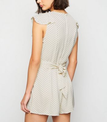 Image of AX Paris Stone Polka Dot Frill Playsuit New Look