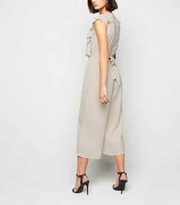 Image of AX Paris Stone Polka Dot Frill Jumpsuit New Look