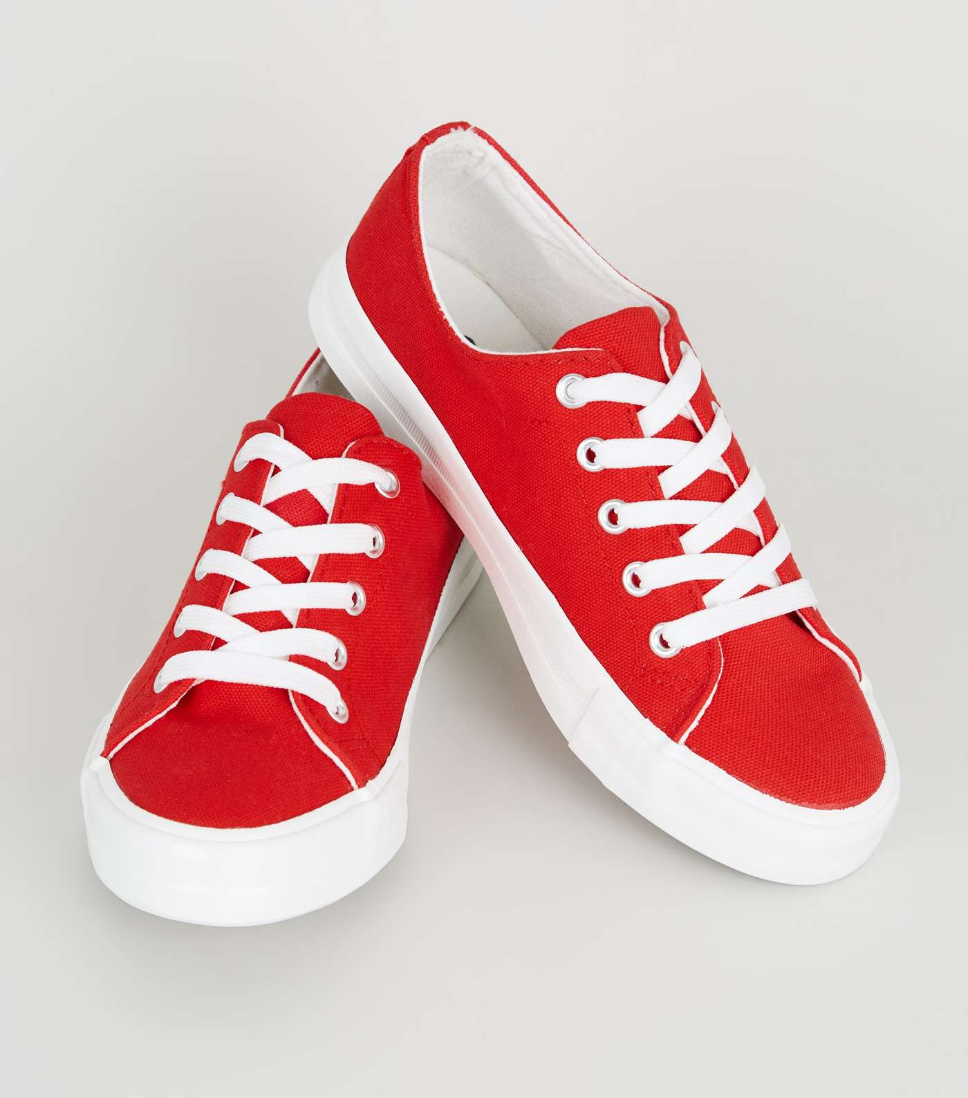 Girls Red Canvas Trainers Image 3