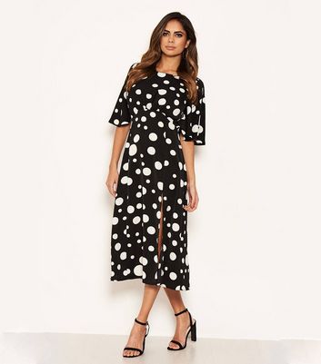 Image of AX Paris Black Spot Split Hem Midi Dress New Look