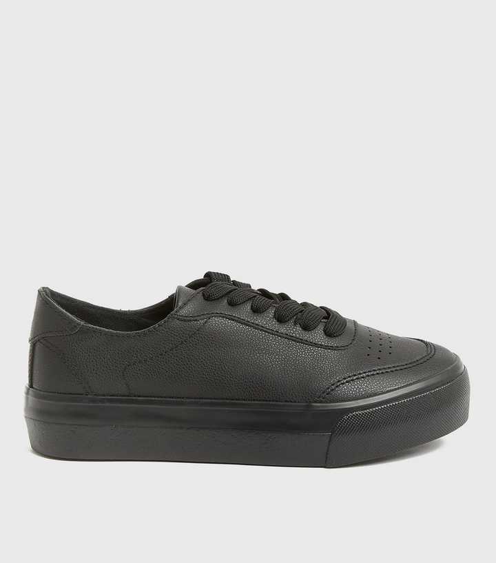 Girls Black Lace Up Flatform Trainers
