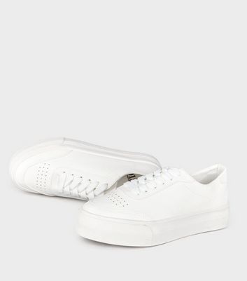 girls white lace up trainers