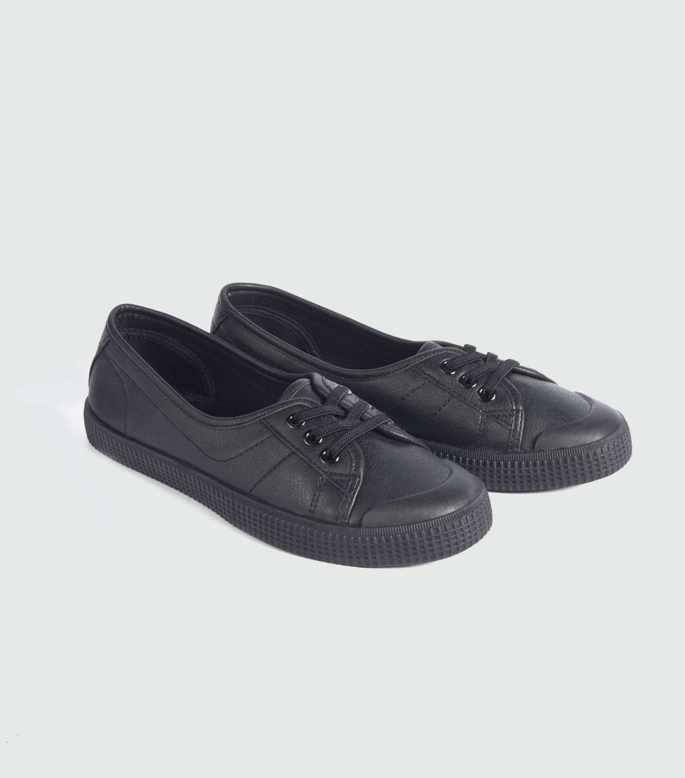 Girls Black Lace Up Trainers Image 2