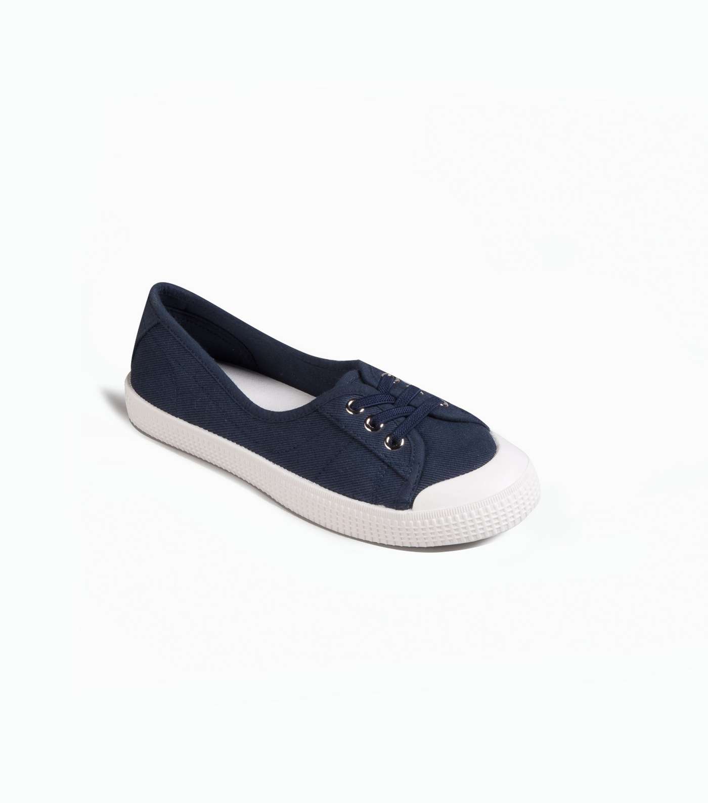 Girls Navy Canvas Lace Up Trainers  Image 2