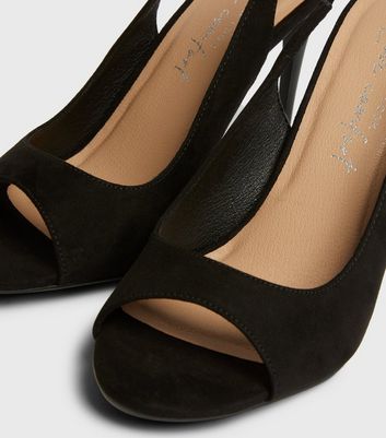 Image of Black Slingback Peep Toe Stiletto Sandals New Look Vegan