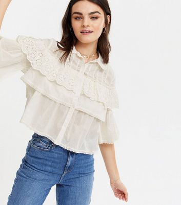 Off White Broderie Lace Frill Shirt 