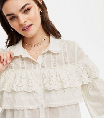Off White Broderie Lace Frill Shirt 