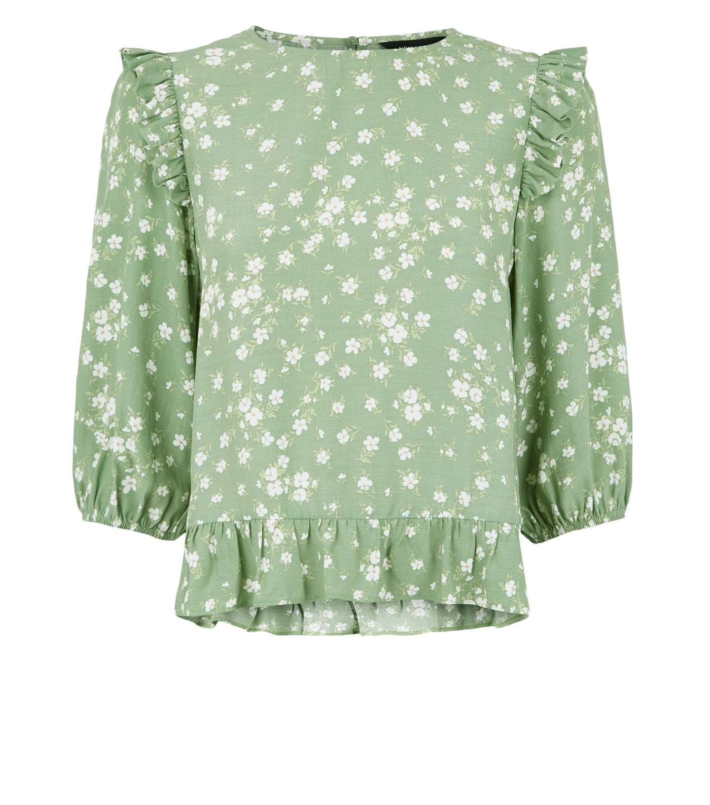 Green Ditsy Floral Print Peplum Top Image 4