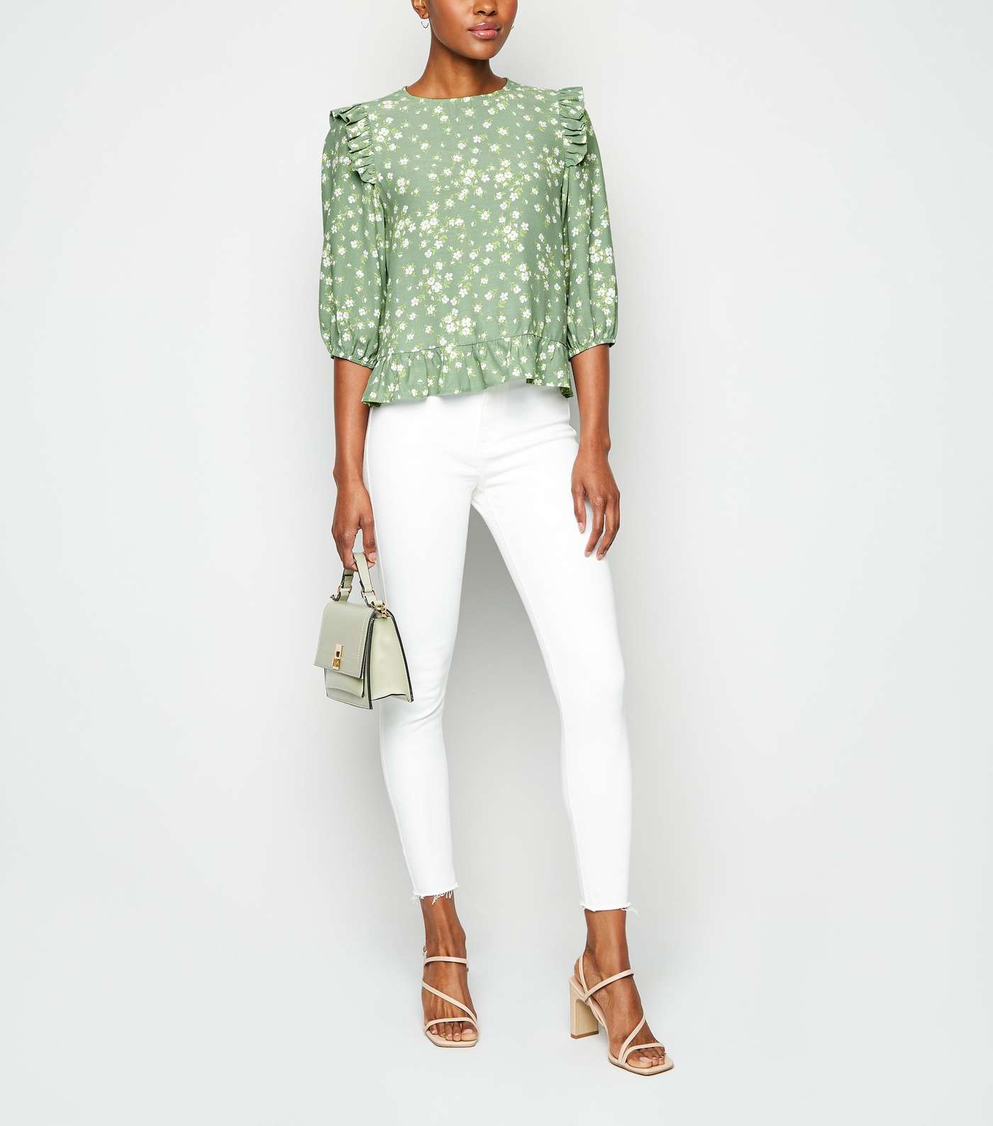 Green Ditsy Floral Print Peplum Top Image 2