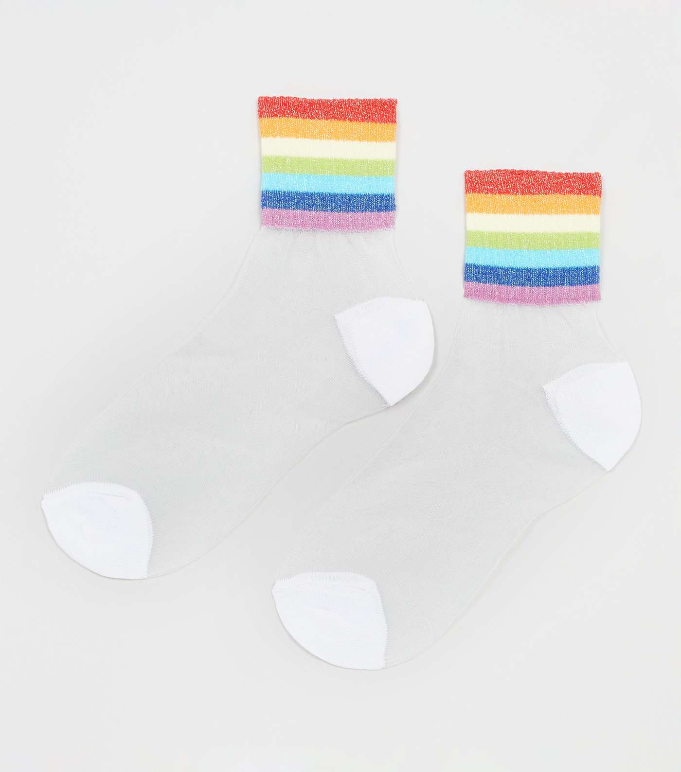 White Rainbow Glitter Stripe Mesh Socks