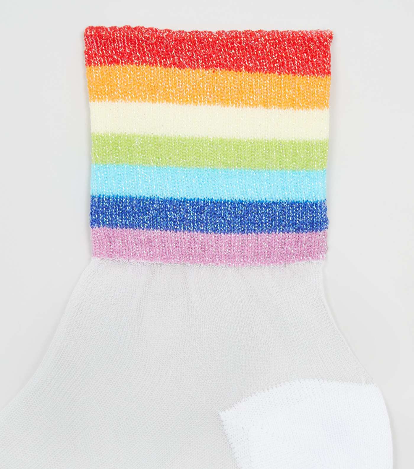 White Rainbow Glitter Stripe Mesh Socks Image 3