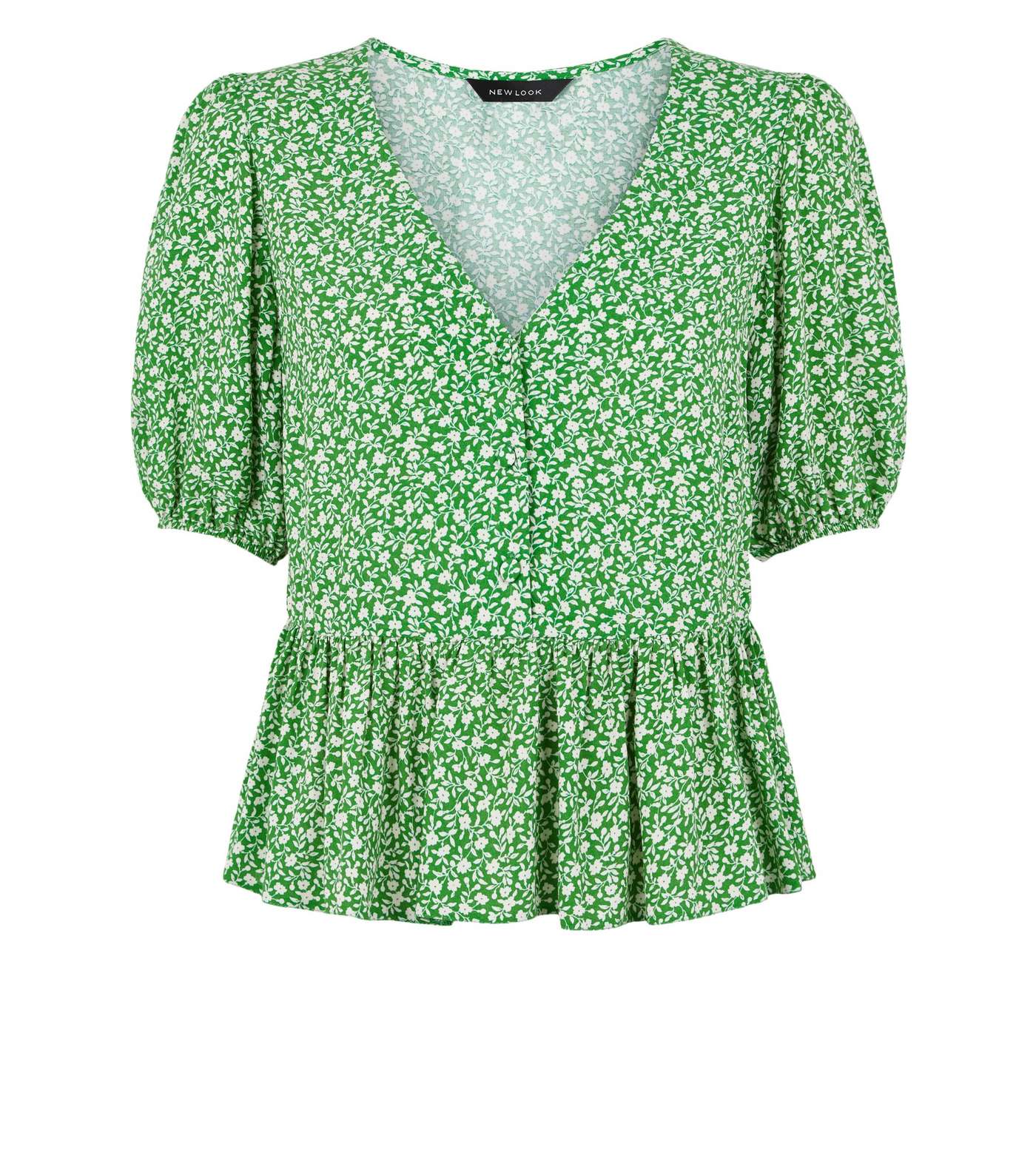 Green Ditsy Floral Button Front Top Image 4