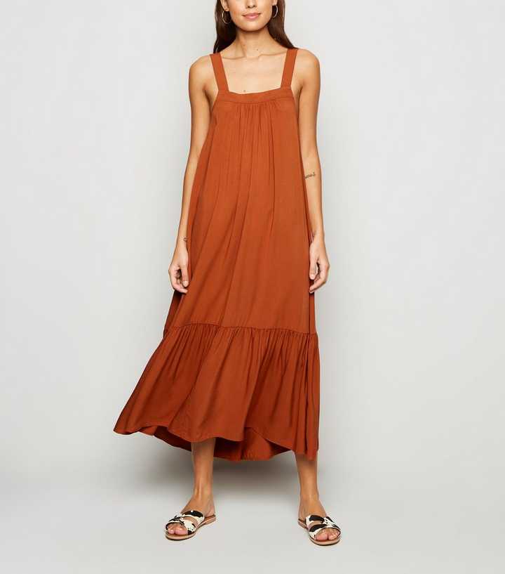Rust Tiered Midi Sundress