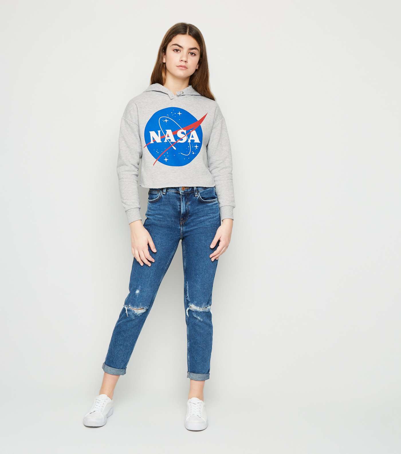 Girls Grey NASA Slogan Hoodie Image 2