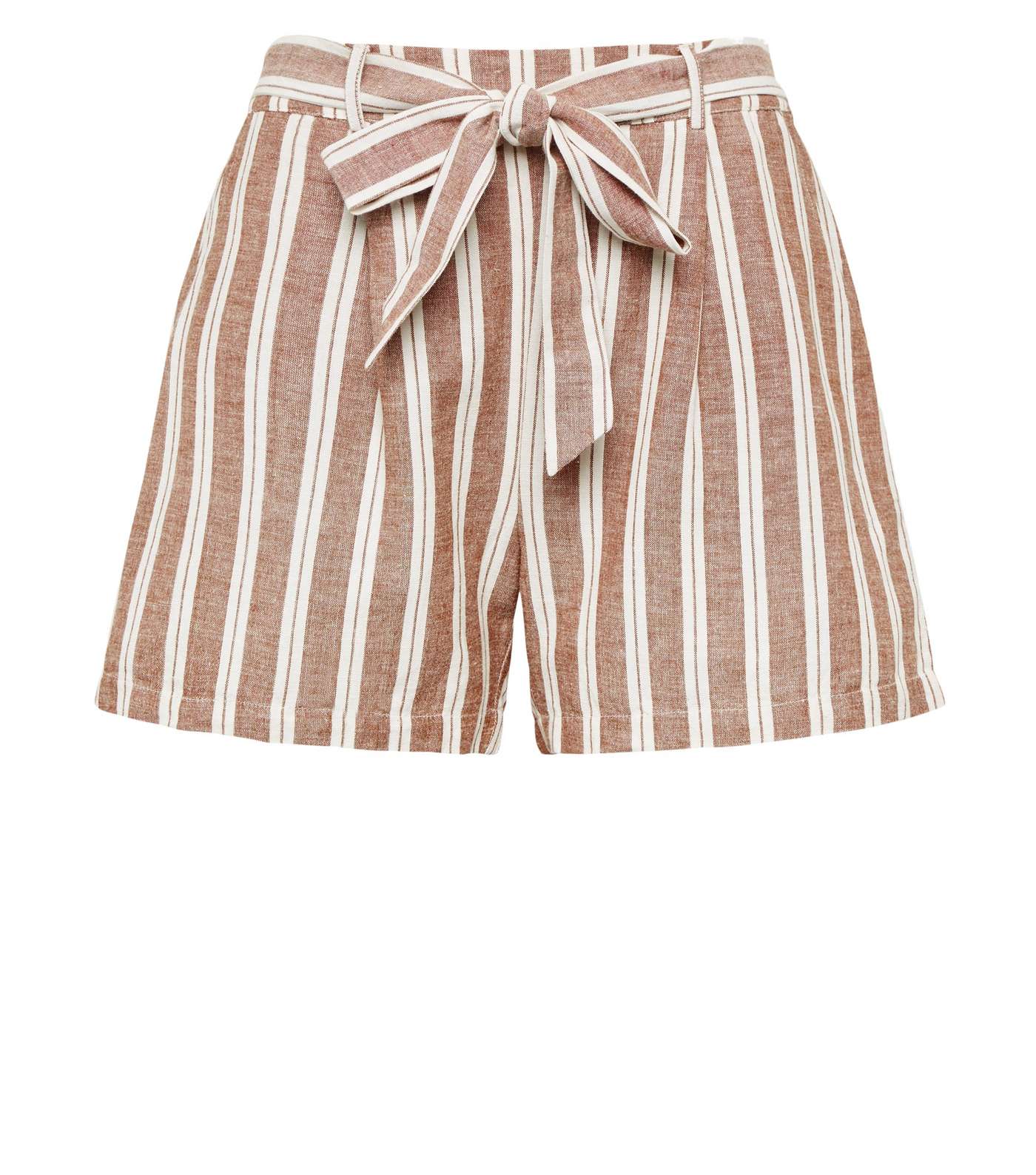 Brown Stripe High Tie Waist Shorts Image 4